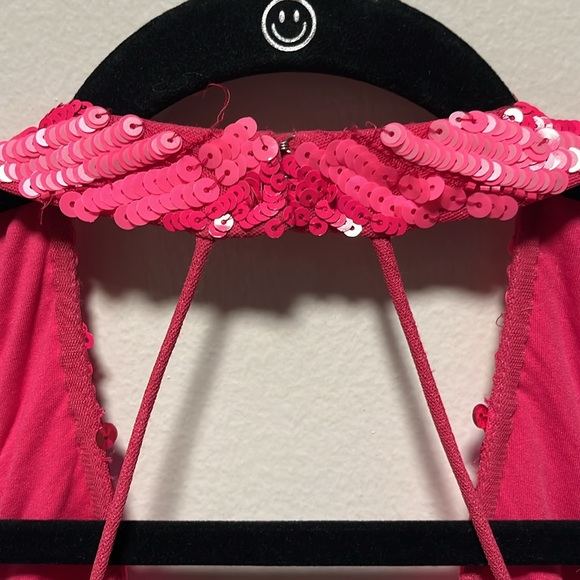 LIV FOSTER V-Neck Halter Sequin Stripe Pink Mini Dress, Size 6 - Picture 12 of 12